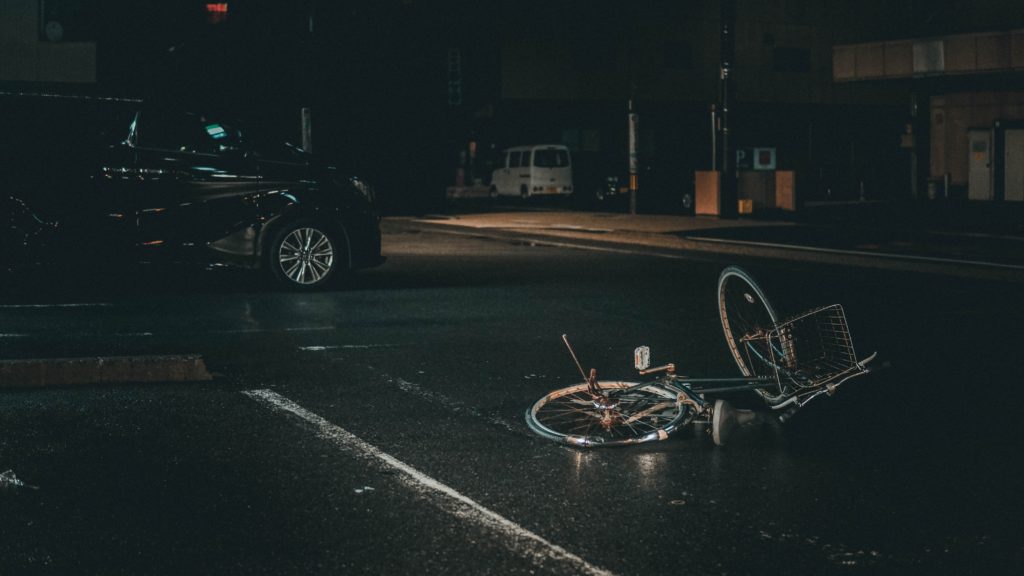 a bicycle left on the road after an accident
